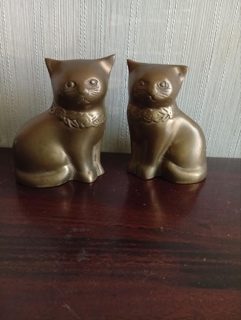 Set van 2 messing kattenbeeldjes, Ophalen of Verzenden, Brons
