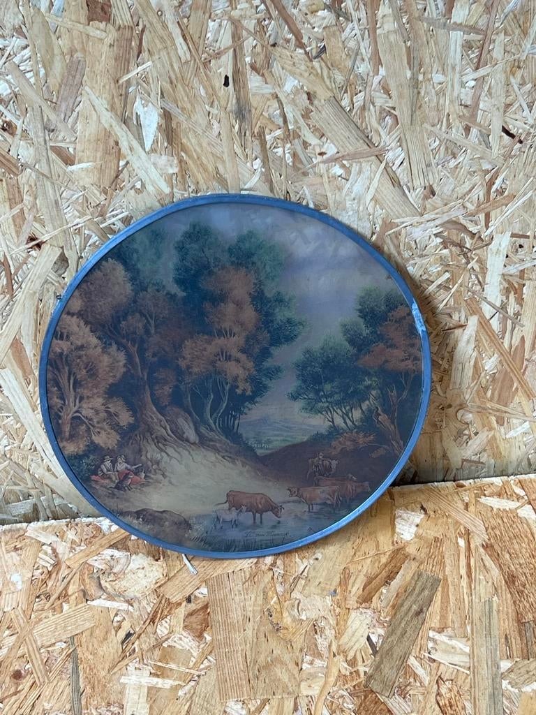 Rond glas in lood paneel met landschap van J.C. van Hunnik, Antiek en Kunst, Ophalen
