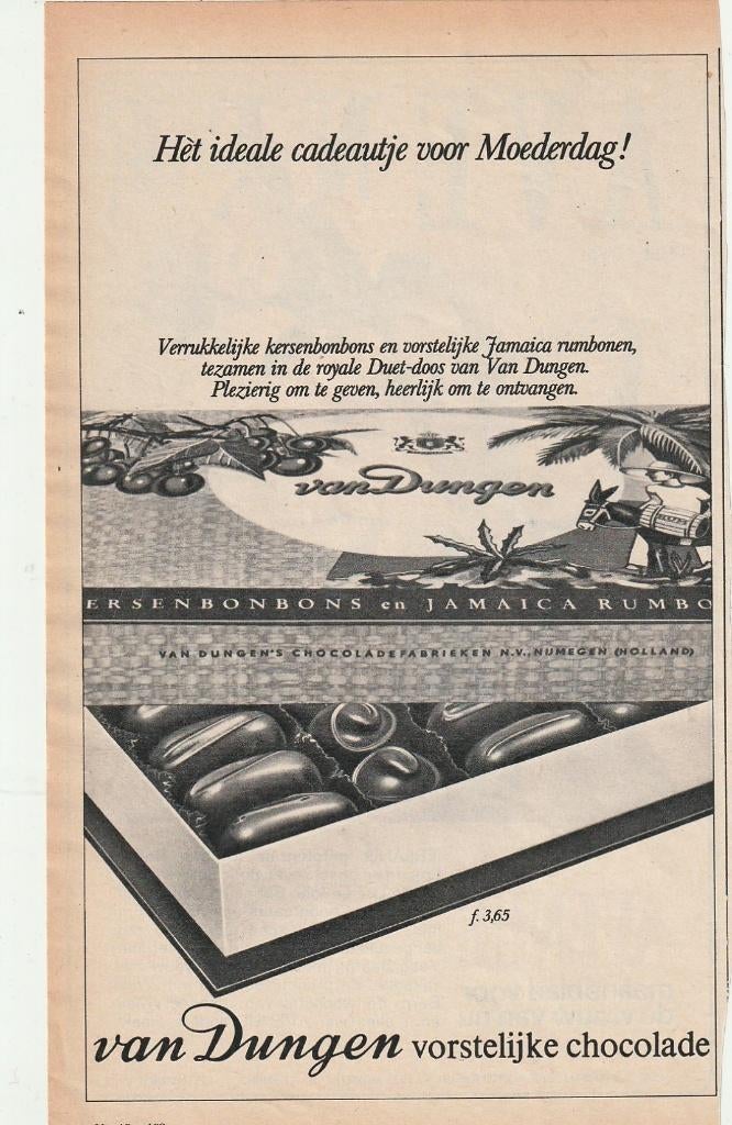 retro reclame 1966 Van Dungen chocolade doos met bonbons, Verzenden, Overige typen