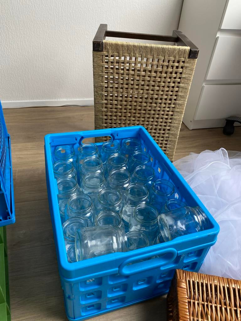 50 Lege glazen potjes voor bruiloft pad met kaarsjes, Ophalen, Gebruikt, Overige kleuren, Glas