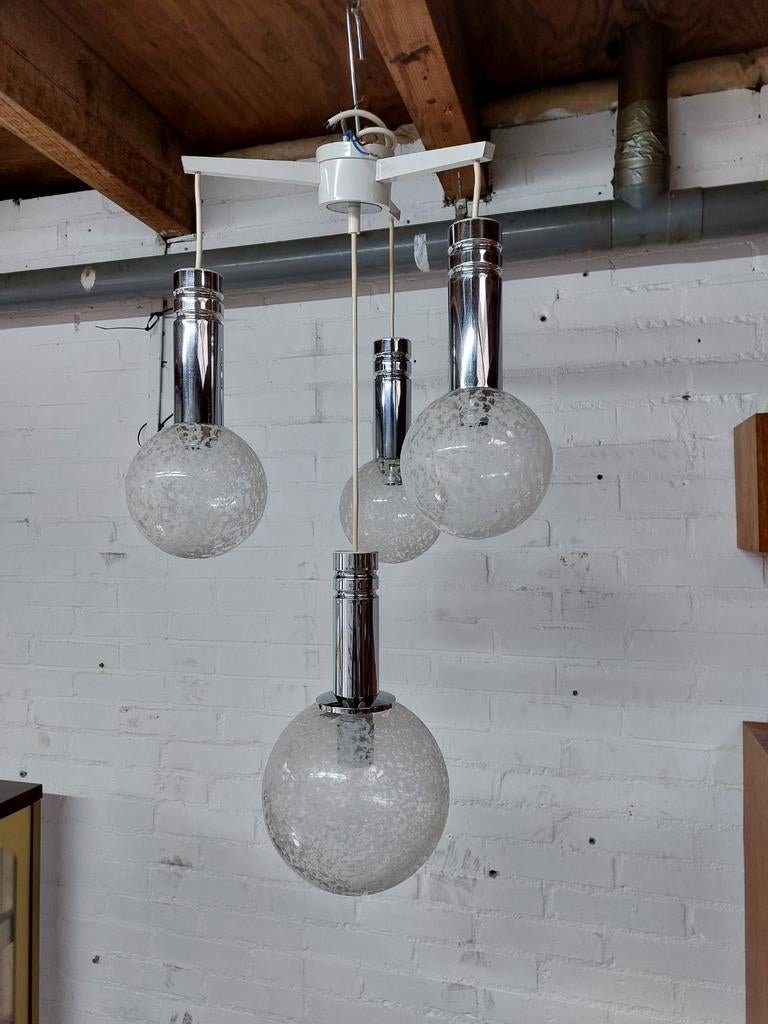 Vintage hanglamp, 4 glazen bollen, Ophalen, Gebruikt, Onbekend, Onbekend