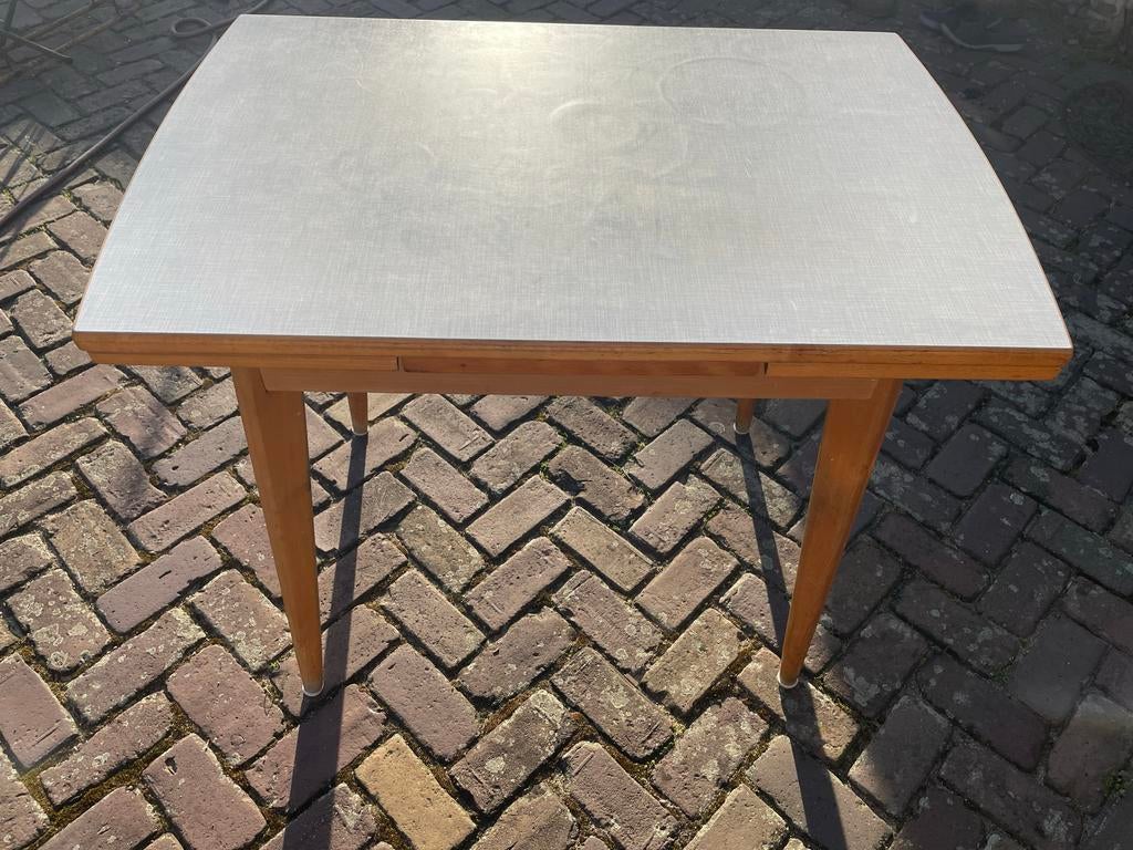 Uitschuifbare eettafel met formica blad, Huis en Inrichting, Tafels | Eettafels, Ophalen, Gebruikt, Rechthoekig, Retro