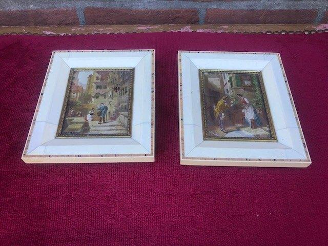 stel fraaie oude miniatuur schilderijtjes, handwerk, Antiek en Kunst, Ophalen of Verzenden