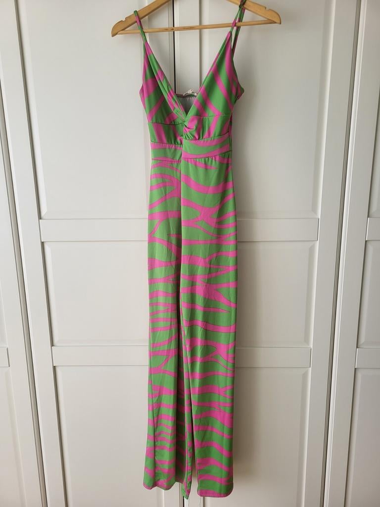 Roze/groen jumpsuit van By Swan, Kleding | Dames, Jumpsuits, Verzenden, Maat 34 (XS) of kleiner, By Swan, Gedragen