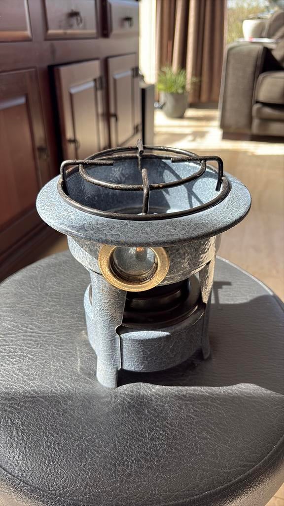 Brocante emaille oud grijs gewolkt 1 pits PETROLEUM stel, Ophalen of Verzenden