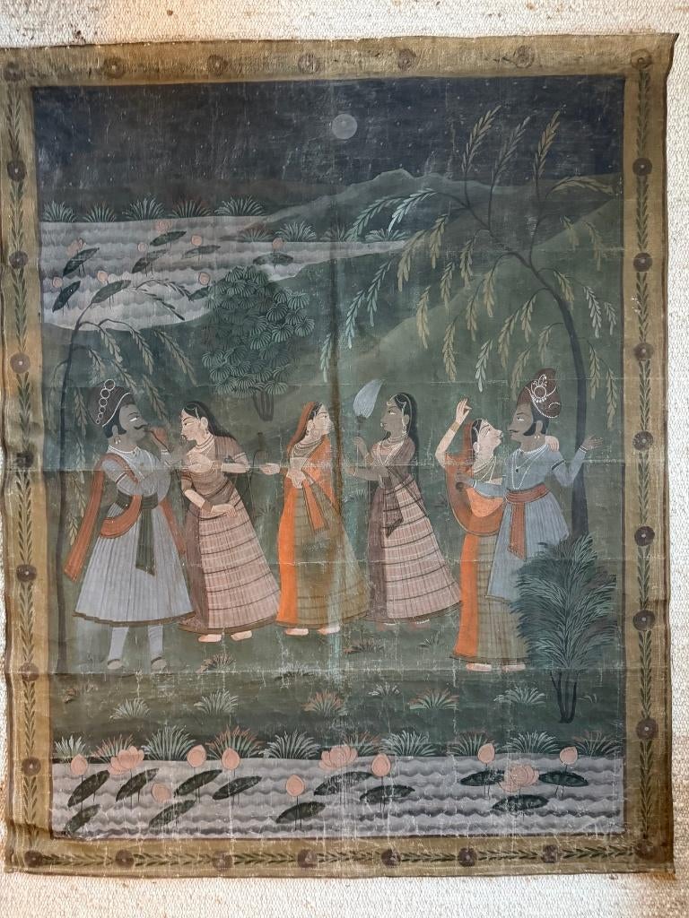 Antieke Indiase Pichwai – Groot Tempelkleed (155x127 cm) –, Ophalen of Verzenden