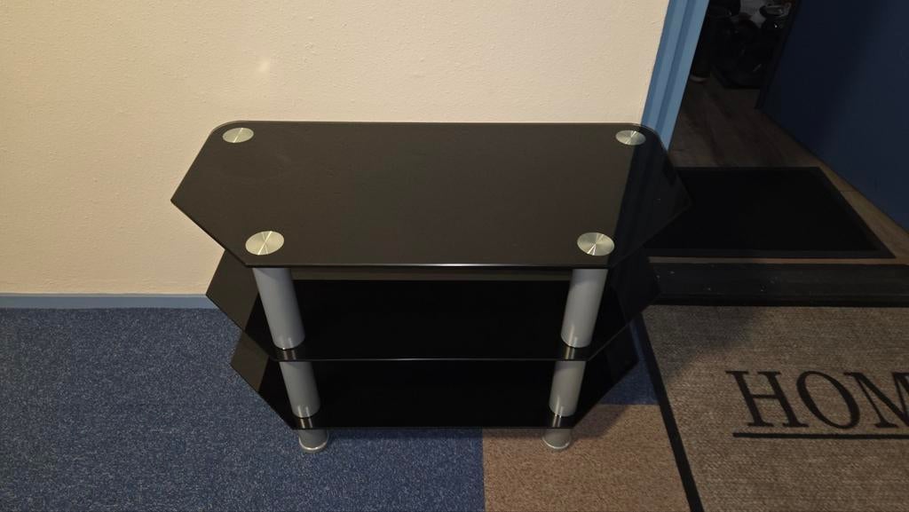 Zwart glazen tv meubel, Ophalen, Gebruikt, 50 tot 100 cm, Glas