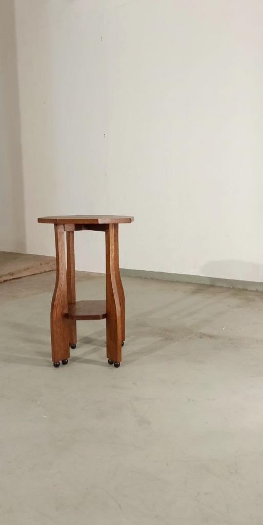 Vintage Art Deco Amsterdamse school eiken bijzettafel, Ophalen, Tweedehands, Tweedehands, Hout