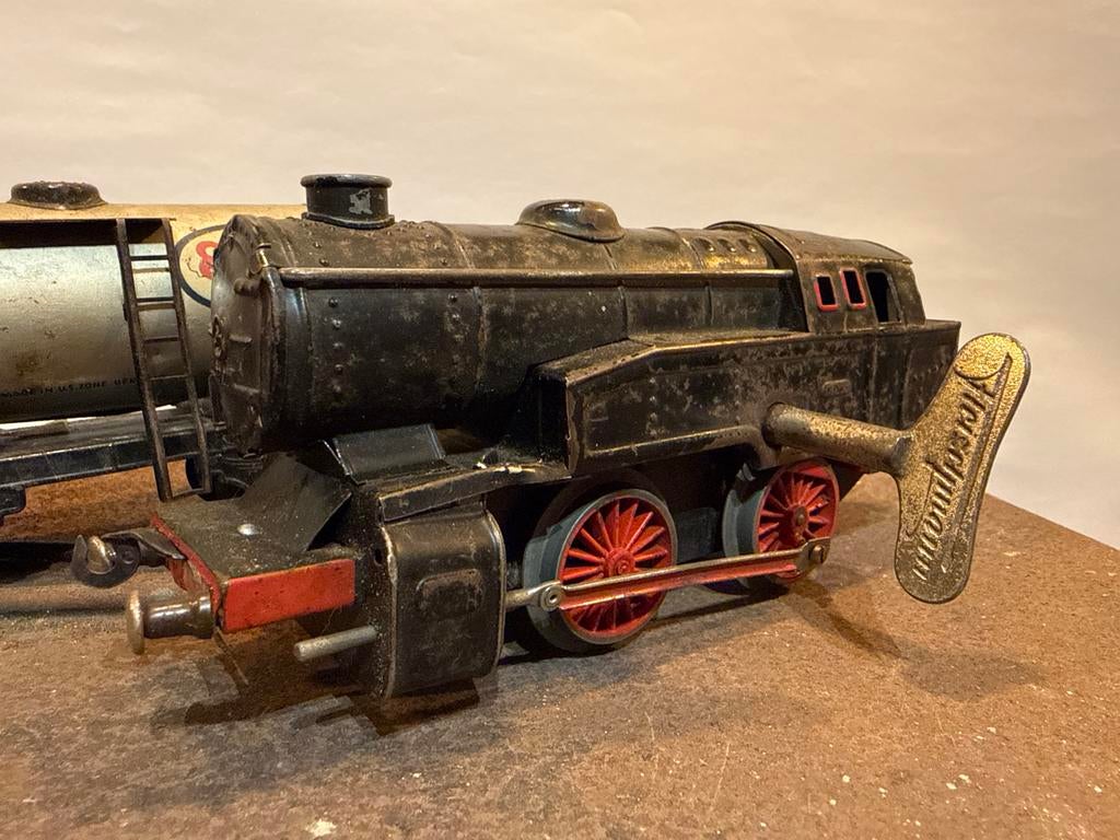 Vintage Opwind Trein met Metalen Kist, Fleischmann, Ophalen of Verzenden, Analoog, Gebruikt