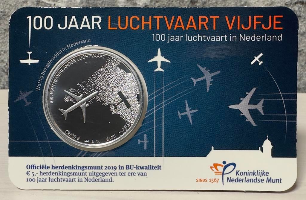 100 Jaar Luchtvaart Vijfje BU Coincard, Ophalen of Verzenden, Koningin Beatrix, Euro's, Losse munt