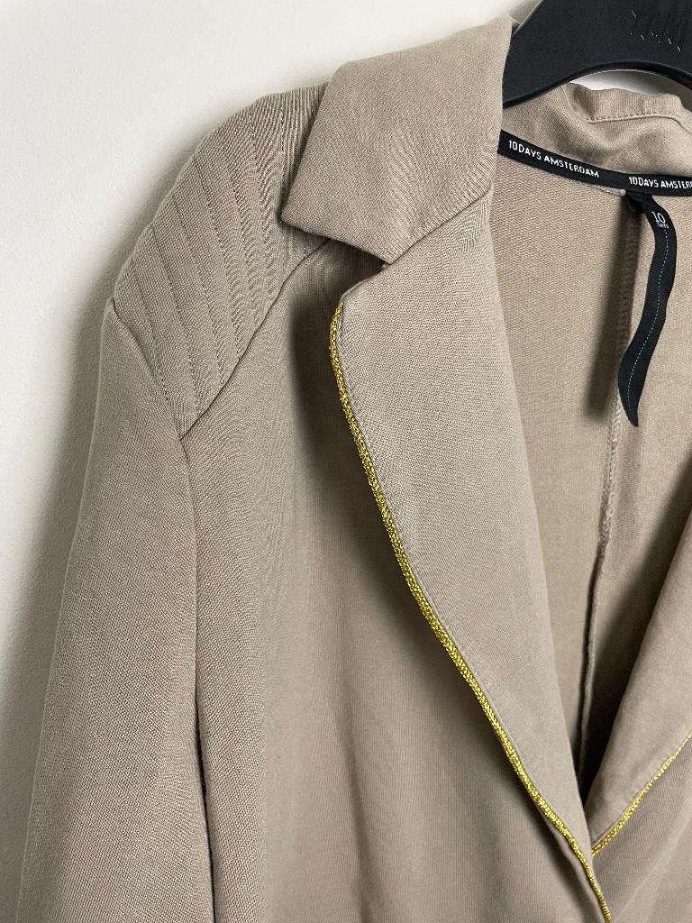 10days beige blazer met gele details maat 4 / 44, Beige, Online@10dayslifestyle.nl, Maat 42/44 (L), 10days