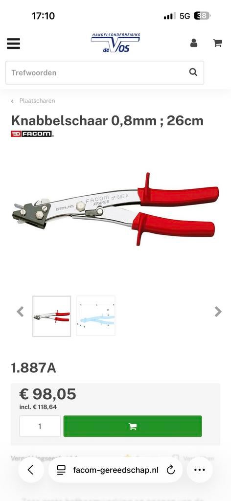 Facom knabbelschaar no 887A, Doe-het-zelf en Verbouw, Ophalen, Gebruikt