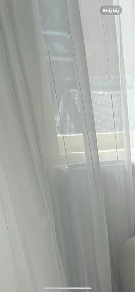 Lange vitrage met ringgordijnen - 5 meter breed, 2.80 hoog, Ophalen of Verzenden, Zo goed als nieuw, Wit, 200 cm of meer