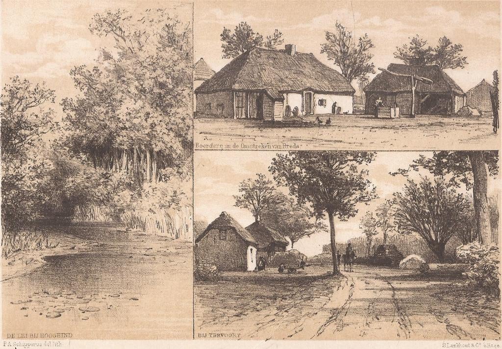 De Lei bij HOOGEIND BREDA Boerdereij Bij TERVOORT 1888 Litho, Ophalen of Verzenden