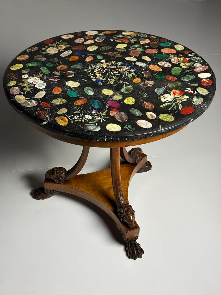 Tripod table mahonie 19e eeuw marmer ingelegd blad