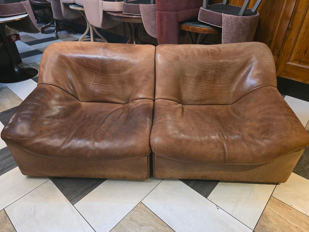 Vintage de sede modular bank leer design, Ophalen, Gebruikt, Vintage, Rechte bank