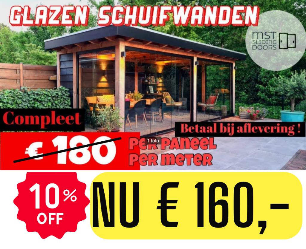 Glazen schuifwanden € 160,- helder glas - € 170  getint glas, Ophalen of Verzenden, Nieuw, Serre