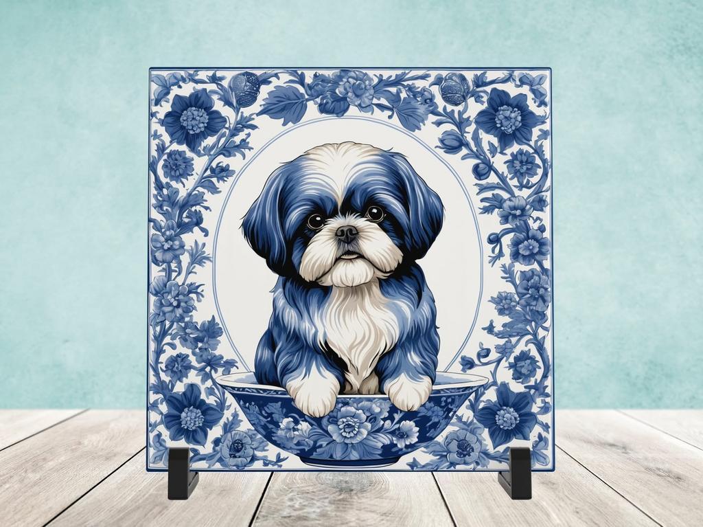 Shih-Tzu Delfts Blauw tegel incl voet, Ophalen of Verzenden, Nieuw