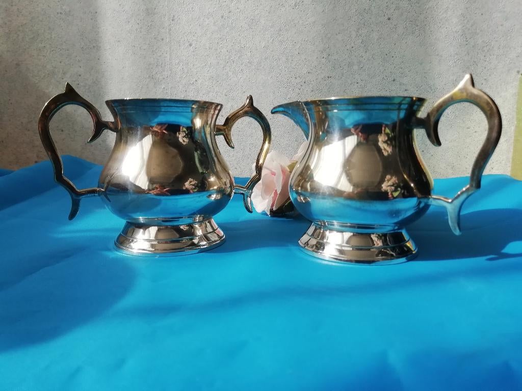Verzilverd roomstel roomset melkkannetje en suikerpot, Ophalen of Verzenden