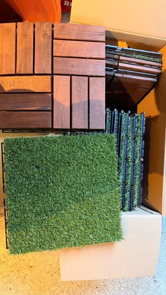 Gras- en houten tegels voor terras of balkon IKEA, Ophalen, Gebruikt, Hout