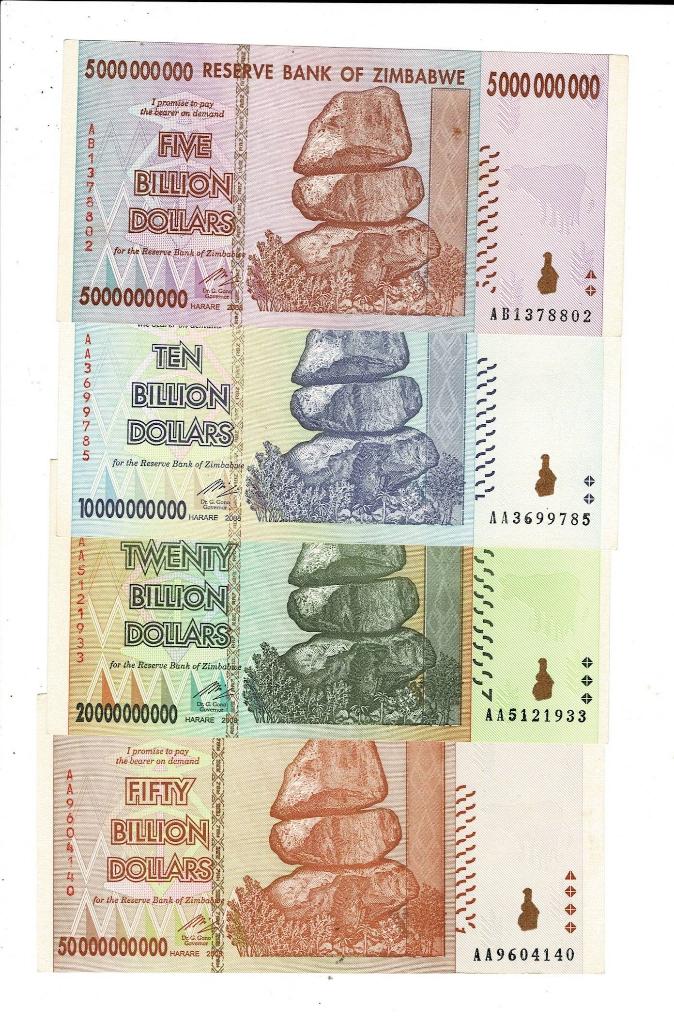 Zimbabwe, 5, 10, 20 & 50 billion dollar 2008, Verzenden, Zimbabwe