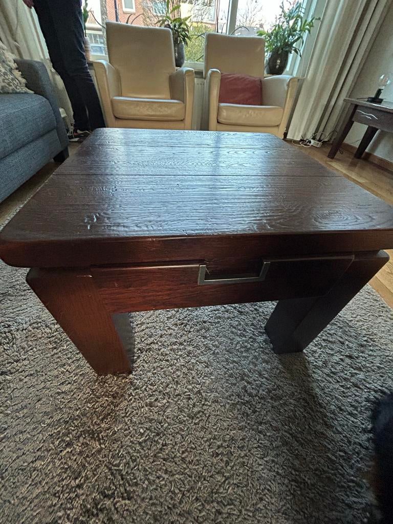 Houten salontafel met lade, Ophalen, Gebruikt, Vierkant, 50 tot 100 cm