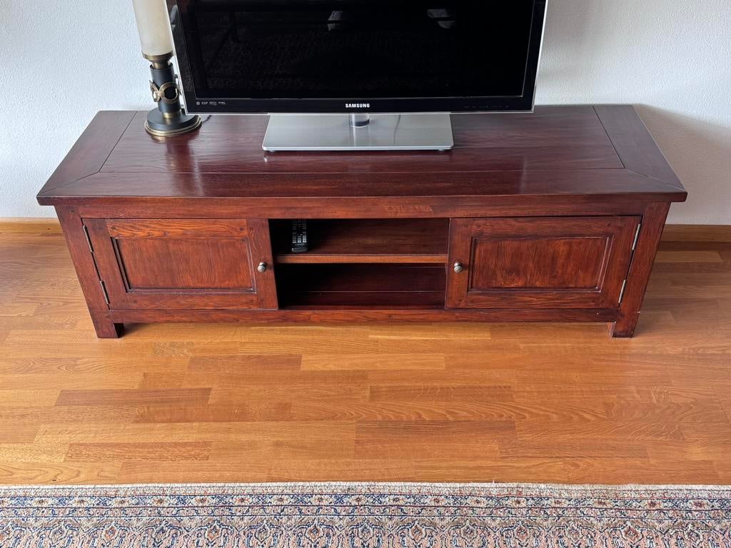 Massief houten TV meubel, Ophalen, Gebruikt, 150 tot 200 cm, Minder dan 100 cm