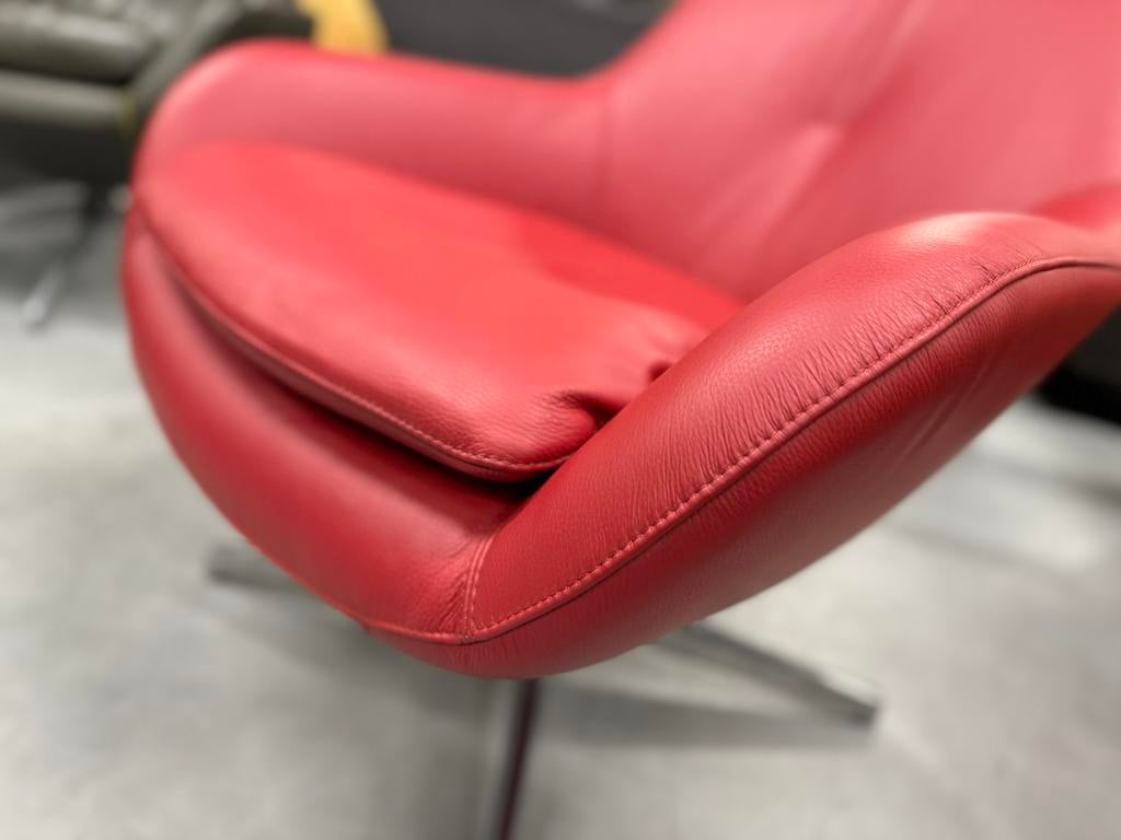 Nieuw Leolux Pode Sparkle Fauteuil rood leer Design stoel, Nieuw, Pode, 50 tot 75 cm, Leer