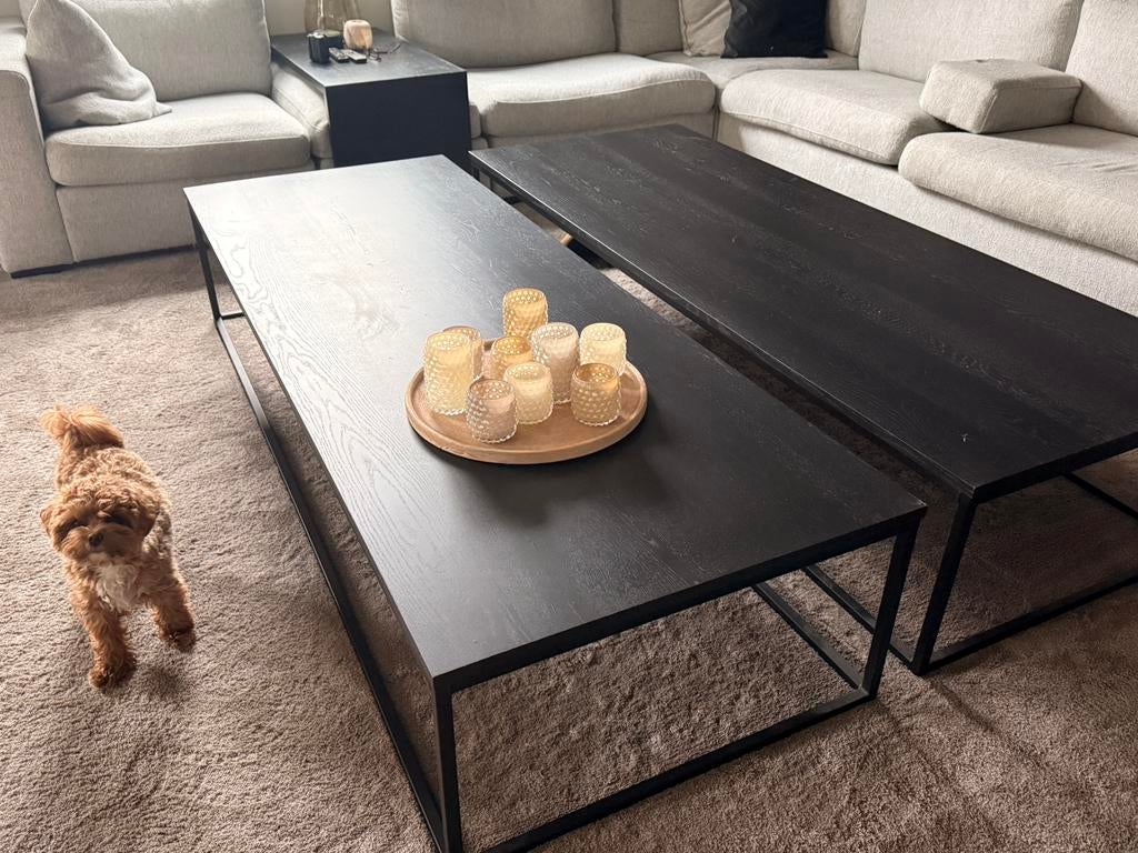 Salontafel, donker, bruin/zwart, 200 x 75 cm, Ophalen, Industrieel modern, 50 tot 100 cm, Zo goed als nieuw