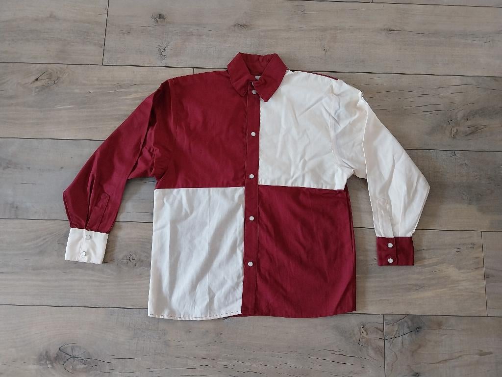 Western blouse in creme met bordeaux rood maat 152 NIEUW, Ophalen of Verzenden, Nieuw, Jongen of Meisje, Overhemd of Blouse