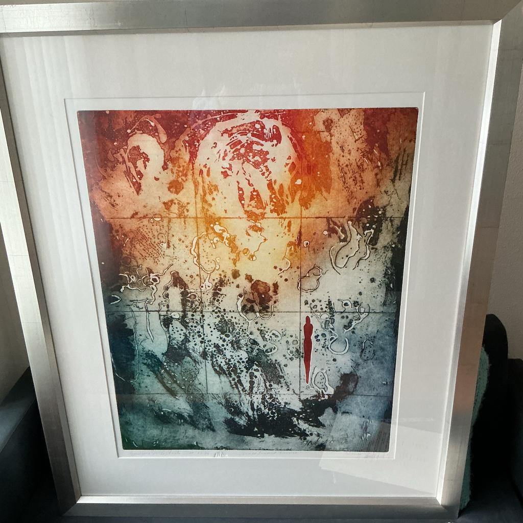 Ingelijste ets met abstracte voorstelling. Ad Arma., Ophalen, Ets, Ingelijst, 1950 - 1999