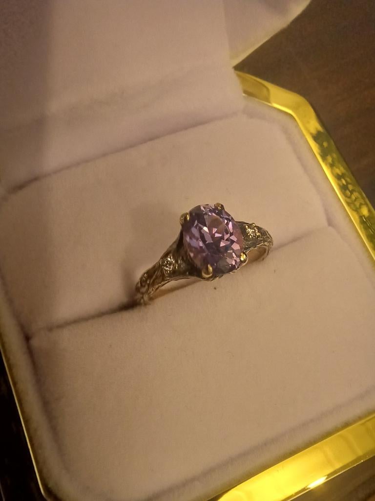 14k Gouden Twig Ring - Lab Alexandriet & diamant (16.30), Ophalen of Verzenden, Nieuw, Goud, Overige merken