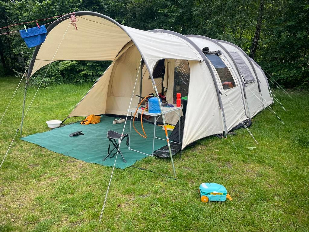 Katoenen Tunneltent 5p goede staat basecamp ambato V deluxe, Ophalen, Gebruikt, Tot en met 5