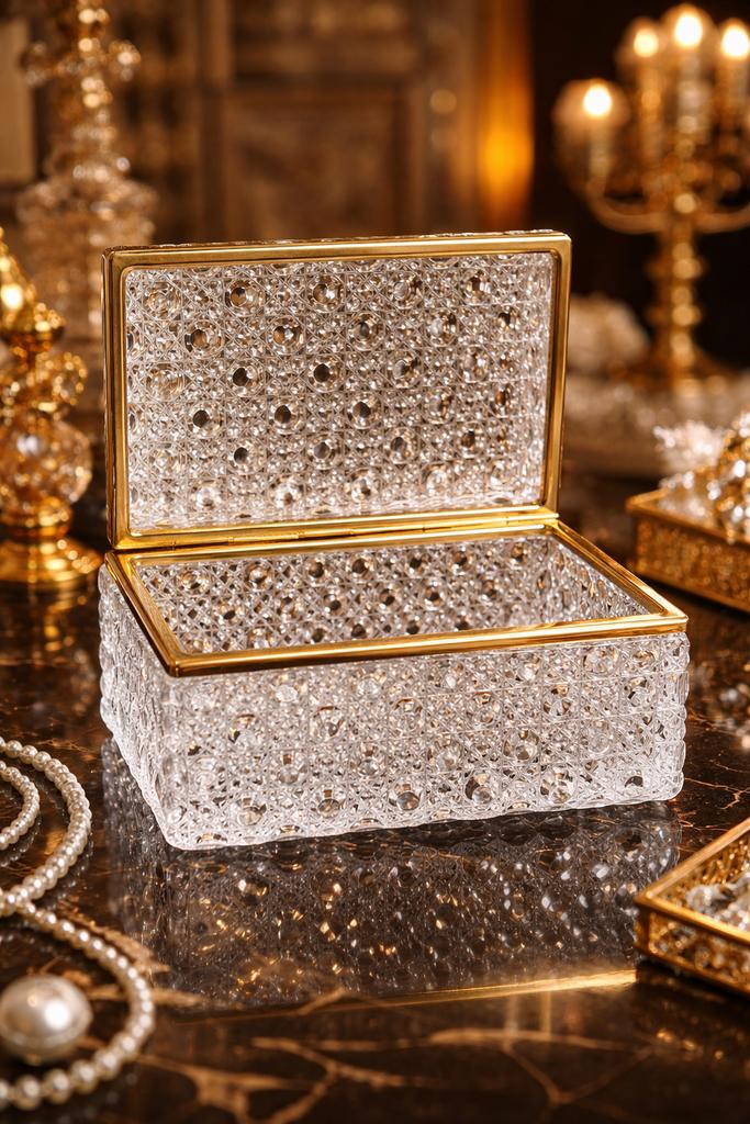 Luxe kristallen sieradendoosje met gouden rand, Ophalen of Verzenden