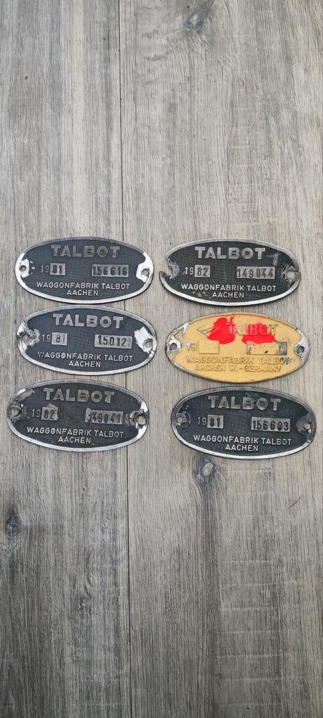Set van 6 Talbot trein type bordjes - Wagoonfabrik Aachen, Ophalen of Verzenden, Gebruikt, Trein, Overige typen