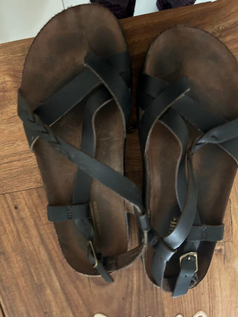 Donkerbruine leren sandalen - Maat 38, Bruin, Gedragen, Sandalen of Muiltjes, Ophalen of Verzenden