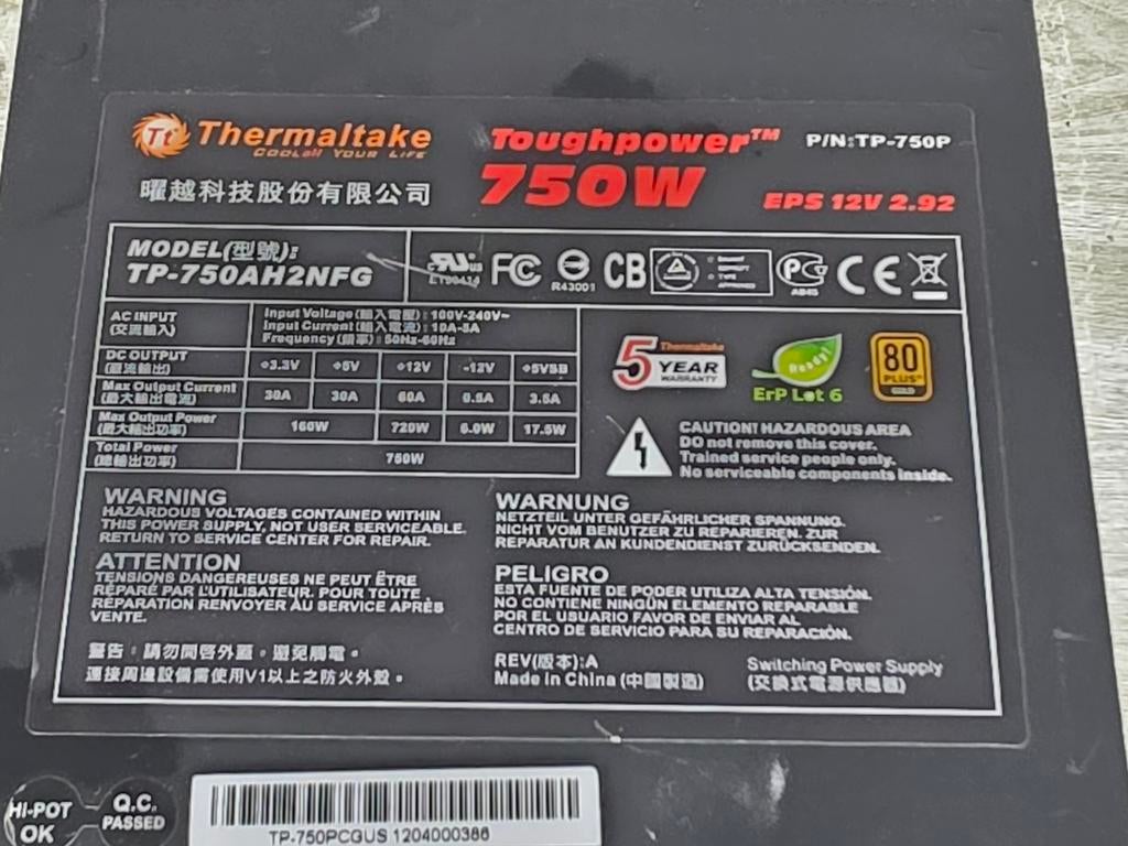 Thermaltake 750w max voeding psu power supply tp-750p, Ophalen of Verzenden, Gebruikt