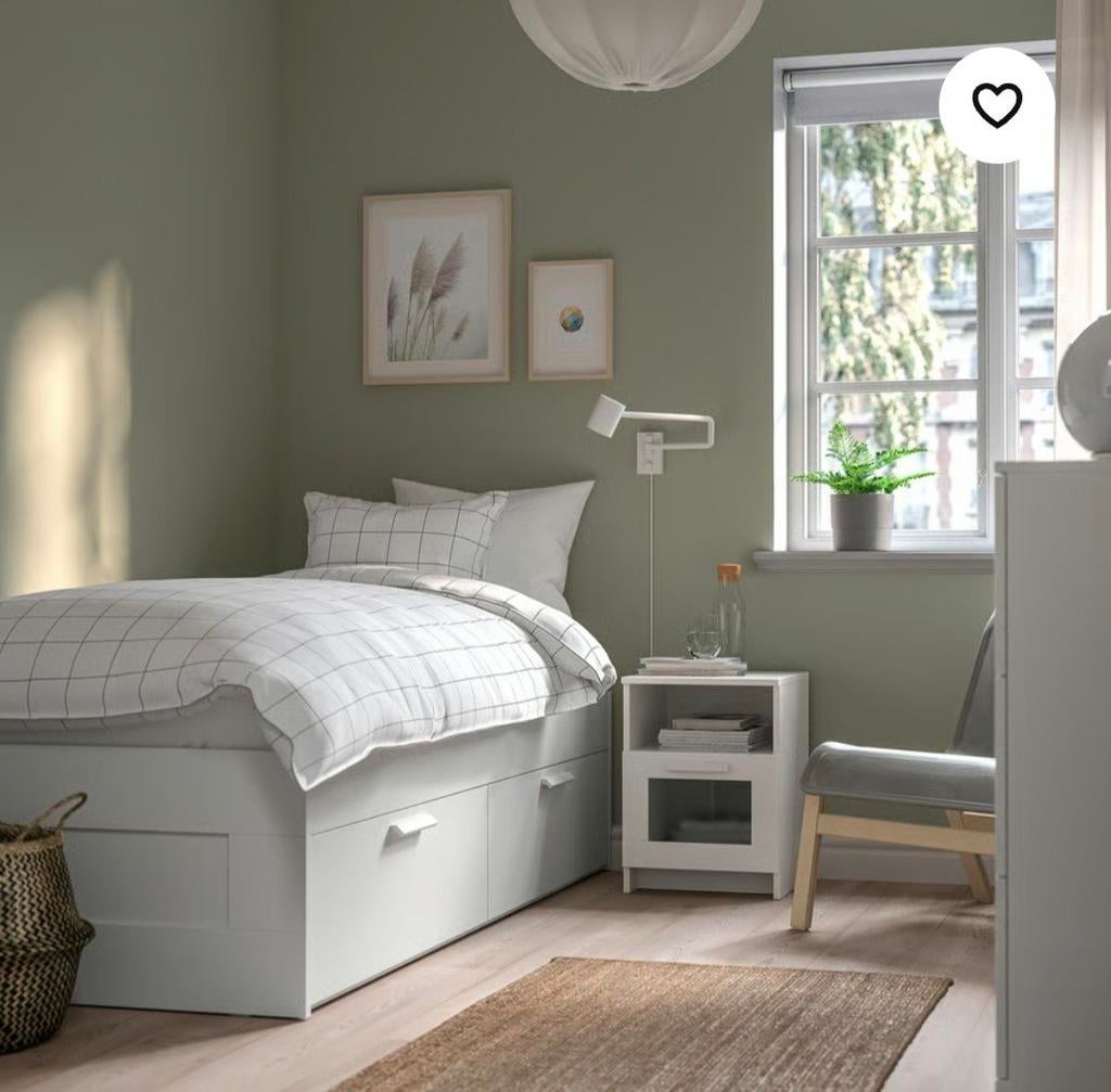 Ikea Brimnes eenpersoonsbed met lades en matras, Ophalen, 90 cm, Eenpersoons, Wit