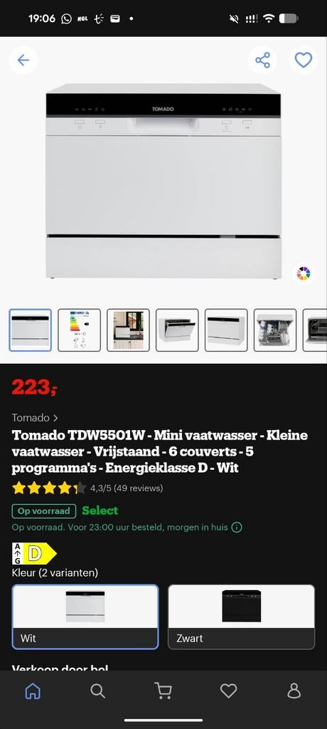 Tomado TDW5501W kleine vaatwasser, Ophalen