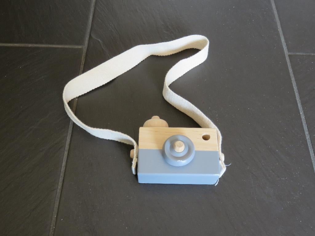 Houten camera fototoestel, met schouderband., Ophalen of Verzenden, Zo goed als nieuw