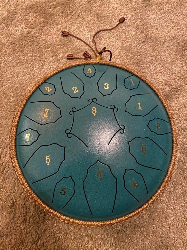 Turquoise trommel 31cm met accessoires, Ophalen of Verzenden, Nieuw, Melodische percussie