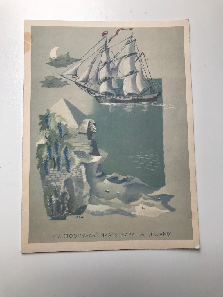 Menukaart Johan van Oldenbarnevelt, Verzamelen, Ophalen of Verzenden, Gebruikt, Zeilboot, Kaart, Foto of Prent