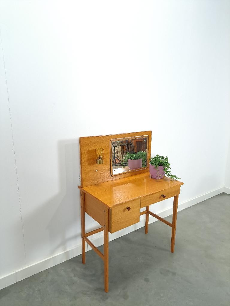 Make up tafel met spiegel, lampje Zweden vintage kaptafel, Gebruikt, Vintage, Minder dan 100 cm, Hout