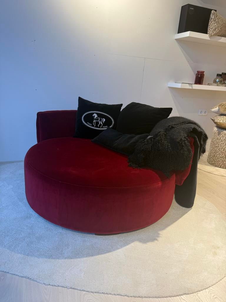Fendi casa ronde fauteuil met kussens en plaids, Ophalen of Verzenden, Gebruikt, Stof, 100 tot 125 cm
