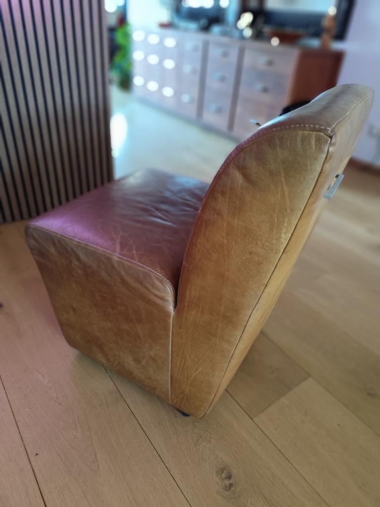 6 eetkamerstoelen van onverwoestbaar buffelleer, Huis en Inrichting, Stoelen, Gebruikt, Bruin, Leer, Ophalen of Verzenden