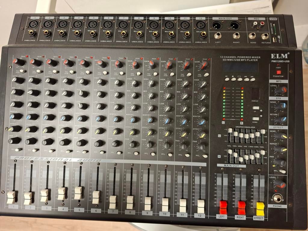 ELM 12-kanaals Powered Mixer met MP3-speler, Ophalen, Gebruikt, 10 tot 20 kanalen, Microfooningang