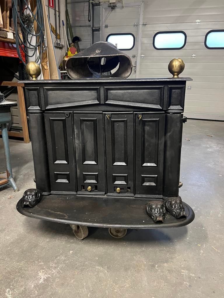 Antieke Franklin Kachel - Gietijzeren Houtkachel, Huis en Inrichting, Kachels, Ophalen, Gebruikt, Houtkachel, Vrijstaand