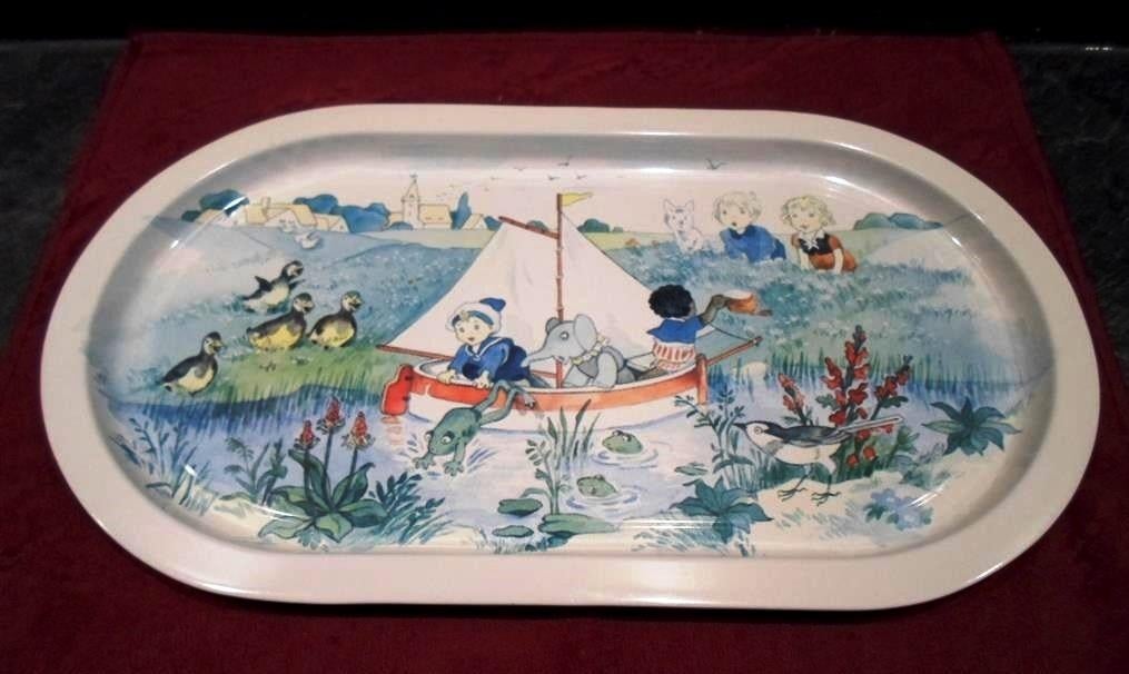 Blikken dienblad speelgoed. Ovaal. Zeilbootje en kinderen, Ophalen of Verzenden, Zo goed als nieuw