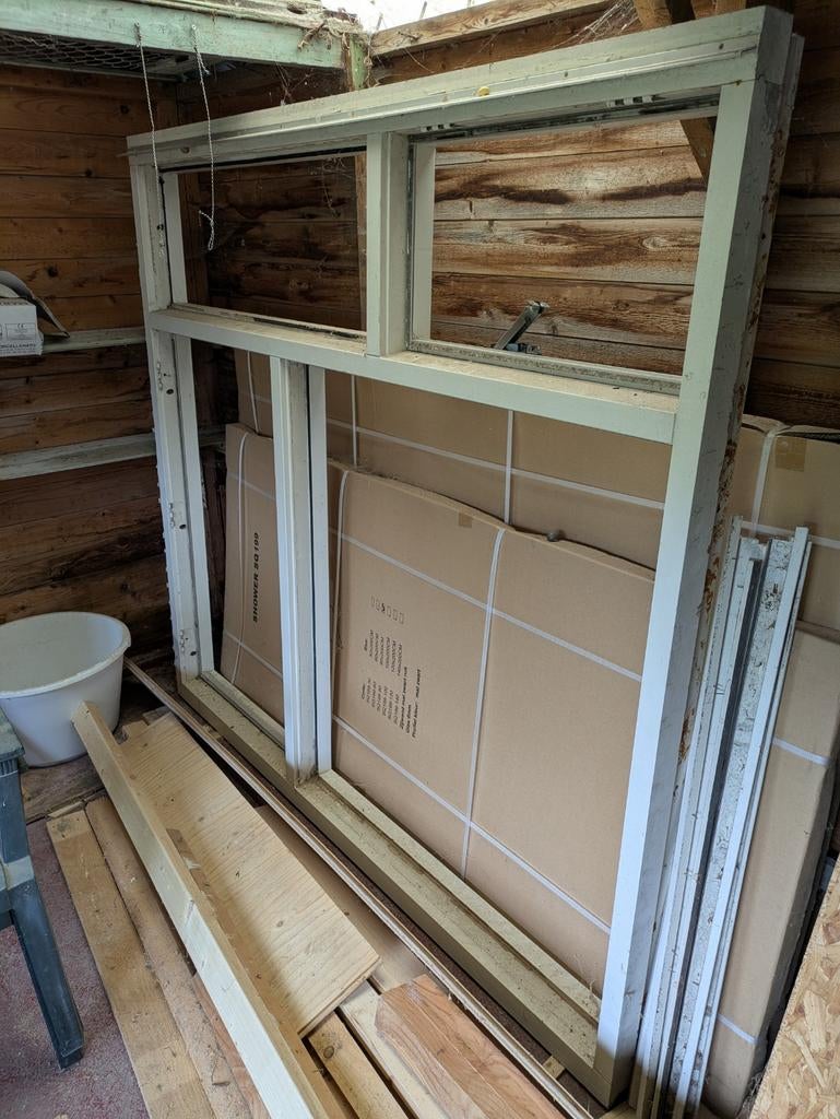 Hardhouten kozijn 180x195 cm met glas, Ophalen, Gebruikt, Raamkozijn, 150 tot 225 cm