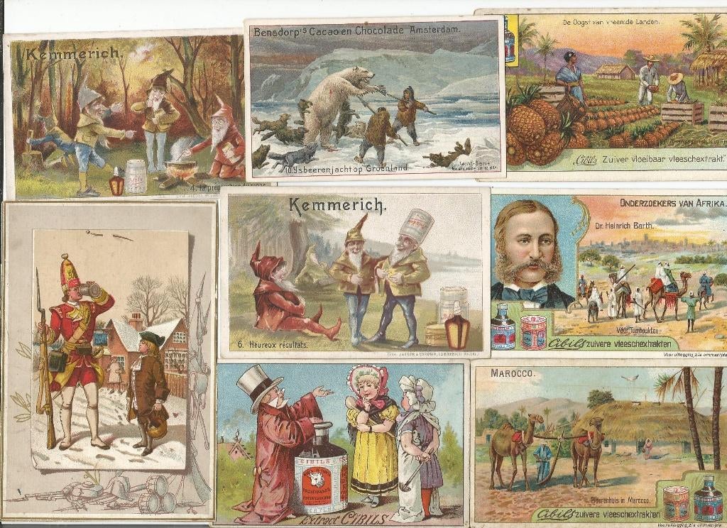 14  reclamekaarten van Bensdorp, Cibils en Kemmerich, Ophalen of Verzenden, Gebruikt, Overige typen